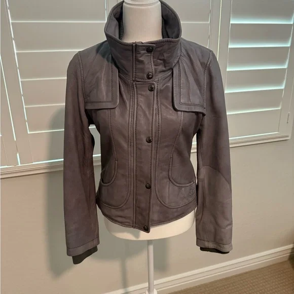 Guess Women's Charcoal Gray Leather Jacket Size Small. - Picture 2 of 7